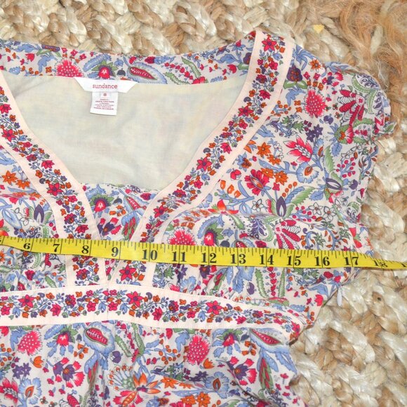 SUNDANCE Empire Waist Jane Austen Regency Style Cotton Print Midi Dress SZ 8 - Picture 8 of 9